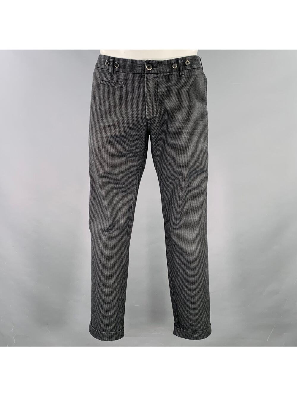 BARENA Size 35 Grey Black Houndstooth Cotton Blend Cuffed Dress Pants